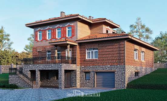 380-002-Л Проект трехэтажного дома, гараж, современный домик из кирпича Могоча | Проекты домов от House Expert