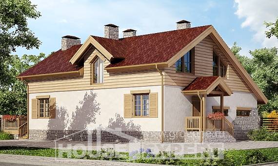 165-002-П Проект двухэтажного дома мансардой, гараж, скромный дом из блока Чита, House Expert