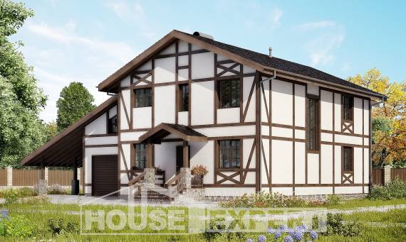 250-002-Л Проект двухэтажного дома с мансардой и гаражом, простой загородный дом из кирпича Чита, House Expert