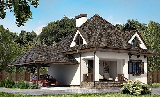 110-002-Л Проект двухэтажного дома с мансардой, гараж, небольшой коттедж из теплоблока Краснокаменск | Проекты домов от House Expert