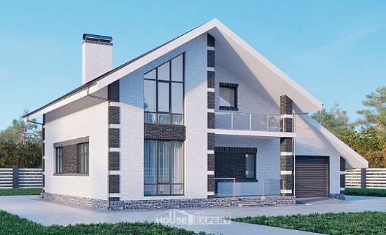 190-008-П Проект двухэтажного дома мансардой и гаражом, просторный коттедж из бризолита Краснокаменск | Проекты домов от House Expert