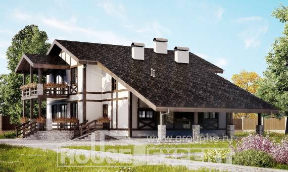 250-002-Л Проект двухэтажного дома мансардный этаж, гараж, просторный домик из кирпича Краснокаменск, House Expert
