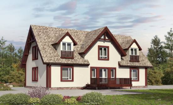 300-008-Л Проект двухэтажного дома с мансардой и гаражом, уютный загородный дом из бризолита Чита | Проекты домов от House Expert